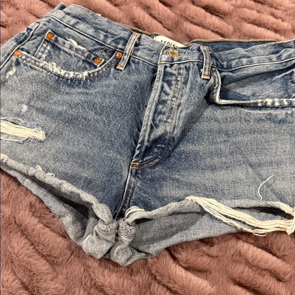 Agolde Distressed Blue Jean Shorts size 27 - Picture 7 of 7
